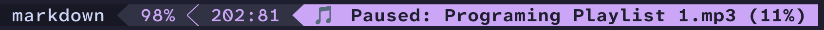 "The status line section that now reads: \"Paused: Programming Playlist 1.mp3 (11%)\""